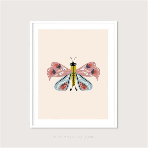 Butterfly Art Print Scandinavian Poster Folk Art Insect Art Etsy