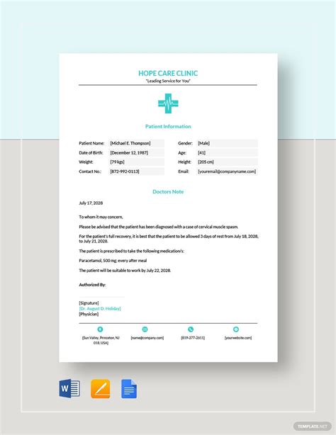 Doctors Note Template Fillable Notes For Word PDF