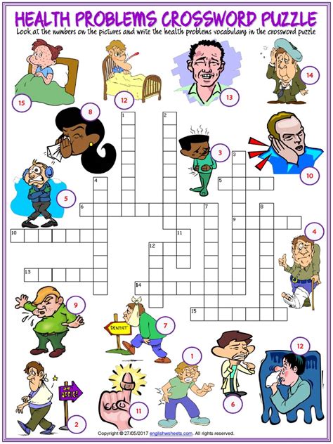 Health Problems Vocabulary Esl Crossword Puzzle Worksheet For Kids Pdf