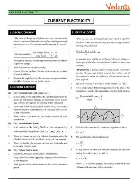 Current Electricity Class Notes Cbse Physics Chapter Pdf