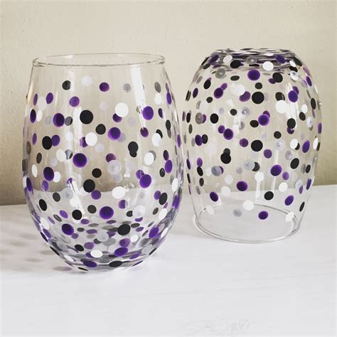 Purple Wine Glasses Hand Painted Wine Glass Stemless Wine