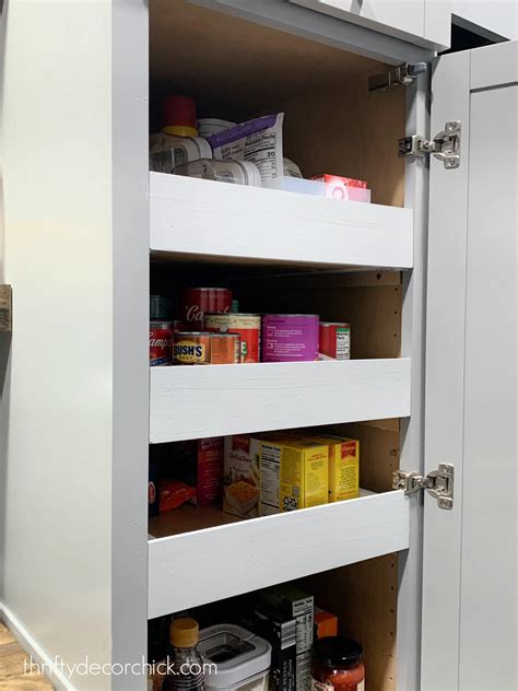 How To Make Diy Pull Out Pantry Shelves And Drawers Thrifty Decor