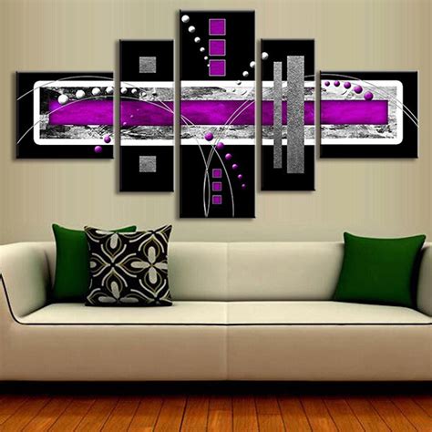 2017 5pcs Unframed Abstract Purple Black Grey Grid Canvas Modern Home