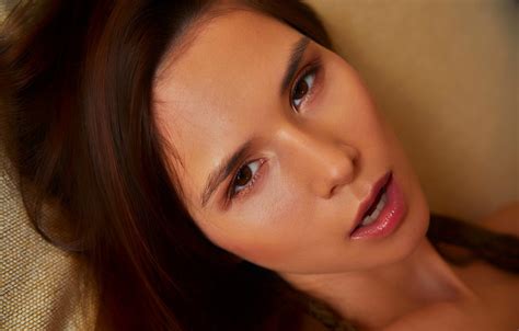 Wallpaper Woman Young Model Face Brunette Pleasure Pose Mouth Thin Lipstick Leona Mia