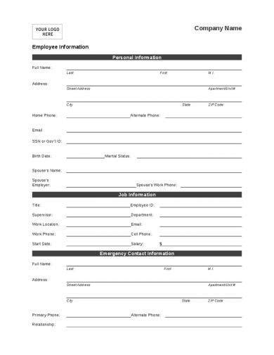 Free Employee Information Form Template Pdf Word Doc Excel Vrogue