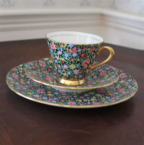 Vintage Tuscan China Mille Fleurs Chintz Floral 3 Piece Tea Cup And