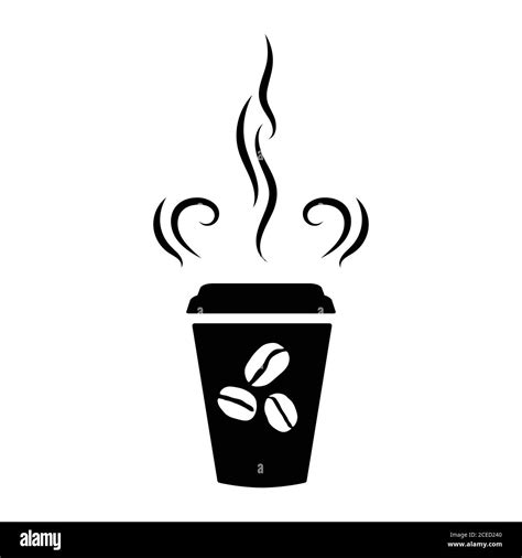 Black Silhouette Of A Paper Cup With Hot Coffee Aroma Effect Vector Illustration On White