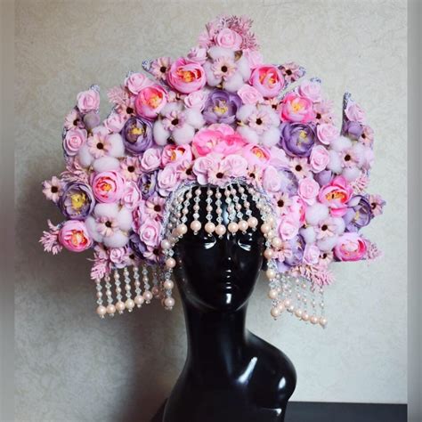 crown-headdress-kokoshnik-aurora-etsy-in-2020-pink-tone,-floral