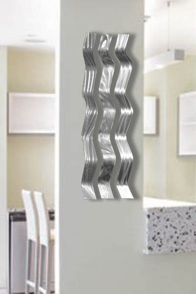 Harmony Silver Metal Wall Sculpture Art Wavy Pieces Abstract Contemporary Modern Aluminum