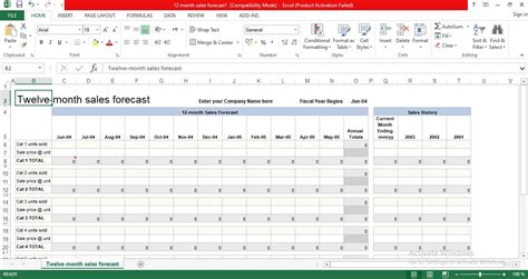 12 Month Sales Forecast Excel Template