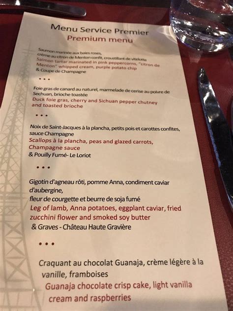Menu At Madame Brasserie Restaurant Paris Eiffel Tower