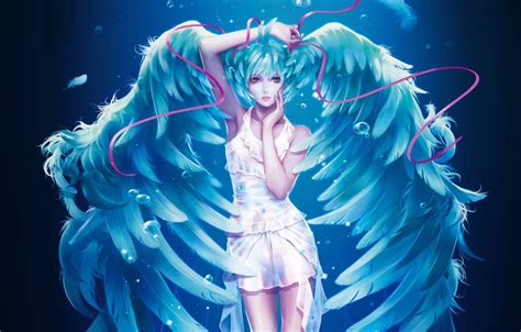 Wallpaper Girl Wings Feathers Art Tape Vocaloid Hatsune Miku
