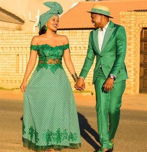 Clipkulture Couple In Beautiful Green His And Hers Shweshwe Ensemble
