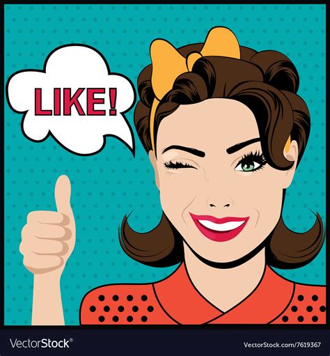 pop art winking woman with thumbs up gesture vector image