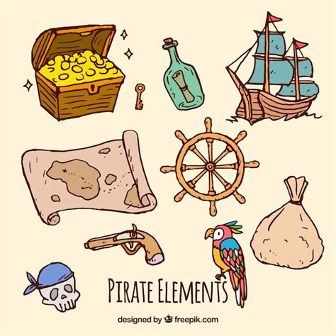 Free Vector Set Of Hand Drawn Pirate Elements