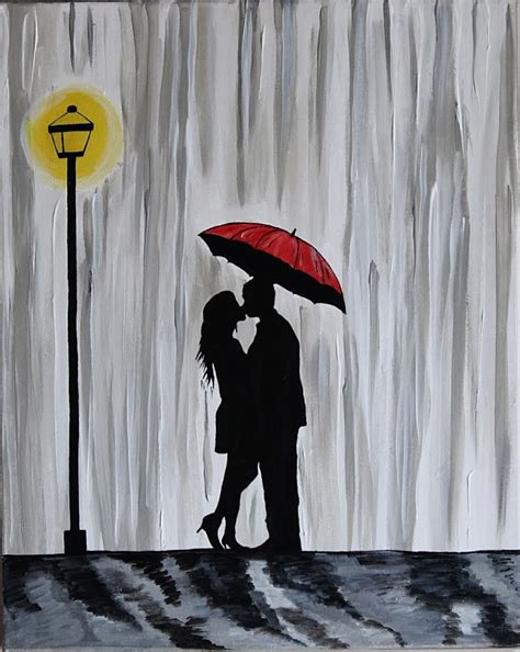 Original Couple In Rain Painting Couple Kissing In The Rain Etsy