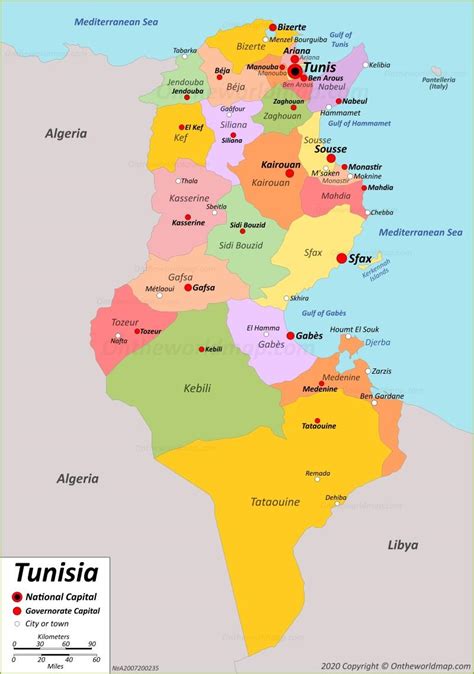 Mapa Das Regiões Da Tunísia Mapa Político E De Estado Da Tunísia