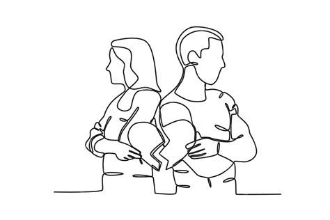 Premium Vector A Broken Couple Holds Hearts Apart Breakup Oneline Drawing