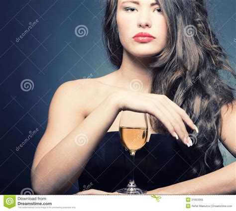 Woman With A Glass Of White Wine Stock Image Image Of Drink Female