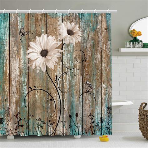 Stacy Fay Rustic Shower Curtain Floral Barnwood Fabric Bathroom Curtain Home