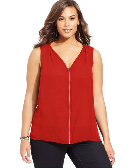 Inc International Concepts Plus Size Zip Front Blouse In Red Lyst