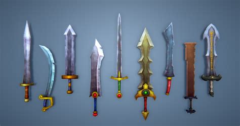 Low Poly And Hand Painted Fantasy Swords Pack Each Sword Has 2 Different
