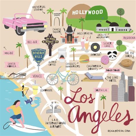 Los Angeles Illustrated Map Los Angeles Travel Guide Los Angeles Travel