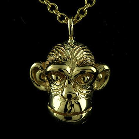 Gold Monkey Necklace Chimpanzee Charm Pendant Necklace Solid Etsy