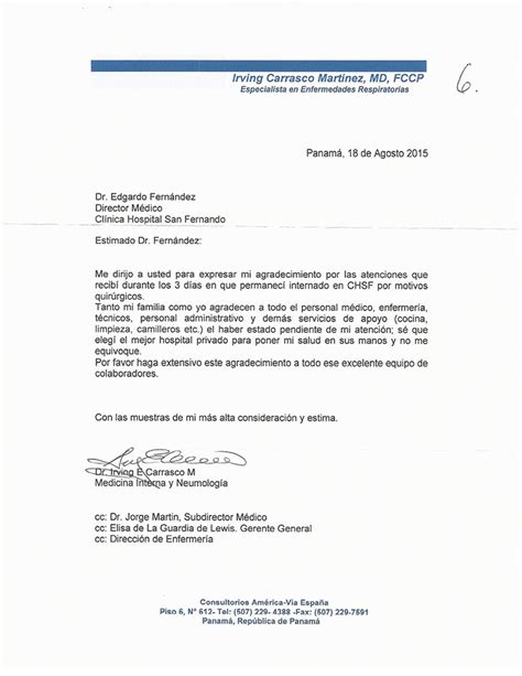 Carta De Agradecimiento A Un Medico Carta De Agradecimiento Notas De