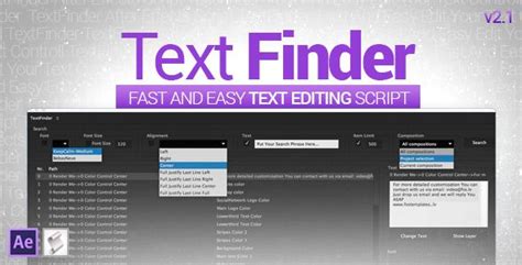 After effects templates ✅ are very powerful, fast and professional tools to edit in case you wonder how to make an after effects template, the process is very easy. Text Finder v2.1 | Script text, Texts, After effects templates