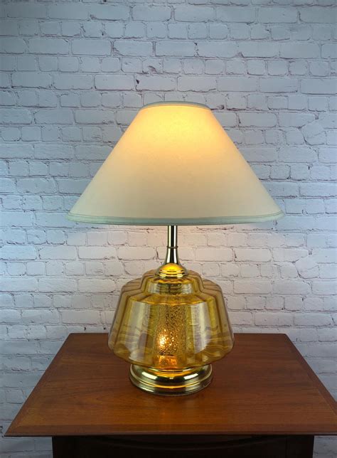 Mid Century Modern Amber Glass Night Light Base Table Lamp Blown Glass Lamp Center Lit Table