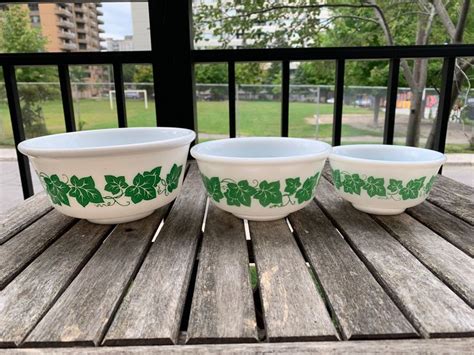 Vintage Hazel Atlas Ivy Milk Glass Bowls Set Of Nesting Etsy Canada
