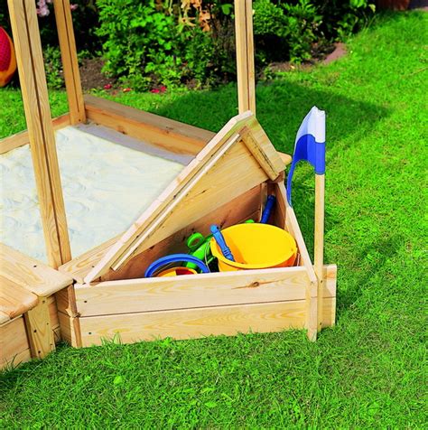 Spielhaus mit rutsche und sandkasten der spielturm kiosk mit rutsche bietet ihren kindern viele möglichkeiten zum. Sandkasten Holz PROMADINO «Peter Pan» Dach Sitzbank ...