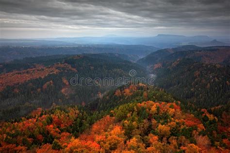 Foggy Landscape During Autumn Beautiful Landscape With Stone Forest