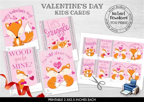 Printable Fox Valentine Cards Cute Fox Woodland Valentine Etsy