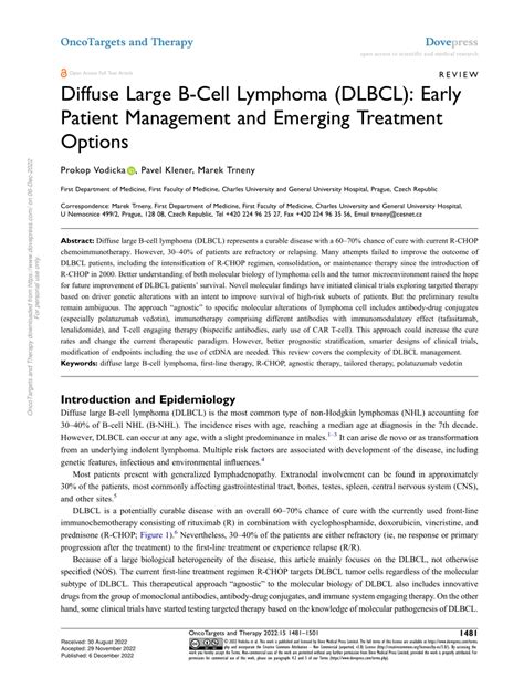 Pdf Diffuse Large B Cell Lymphoma Dlbcl Early Patient Management