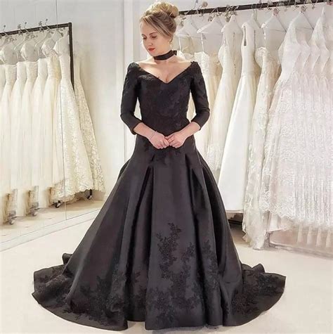 Discountgothic Bridal Gowns Black Wedding Dresses With Choker Long
