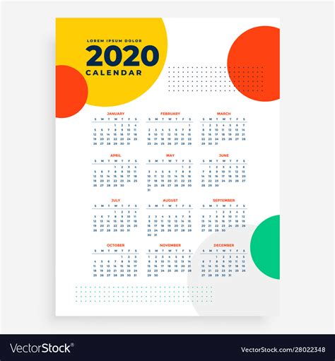 2020 Vertical New Year Calendar Design In Modern Vector Image