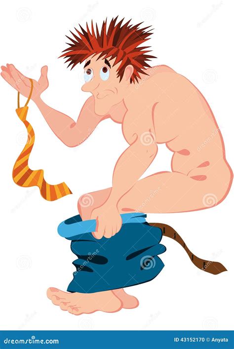 Cartoon Naked Man Holding Tie And Pants Vector Illustration Cartoondealer Com