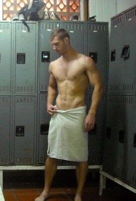 Shirtless Male Athletic Build Jock Locker Room Shot In Towel Hunk Photo