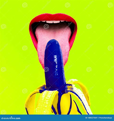 Contemporary Art Collage Sex Concept Mouth And Banana Stock Image Image Of Date Postcard