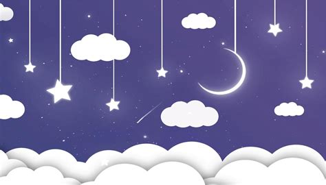 Blue Sky With Clouds And Shiny Stars And Moon Vector Illustration