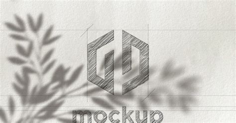Pencil Sketch Logo Mockup With Leaves Shadow Effects