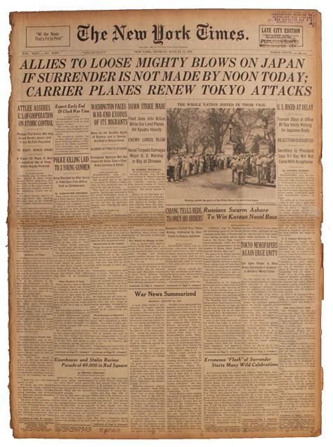 Lot Detail 13 August 1945 New York Times Newspaper Allies To