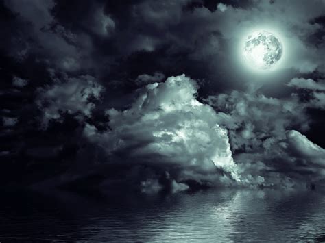 Sky Water Night Moon Clouds Nature Wallpapers Hd Desktop And