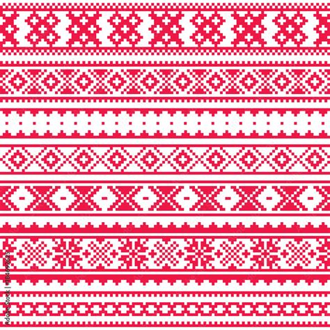 Lapland Traditional Red Folk Art Design Sami Vector Seamless Pattern
