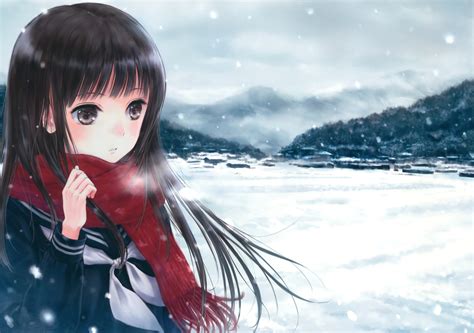 Original Characters Anime Anime Girls Snow Scarf