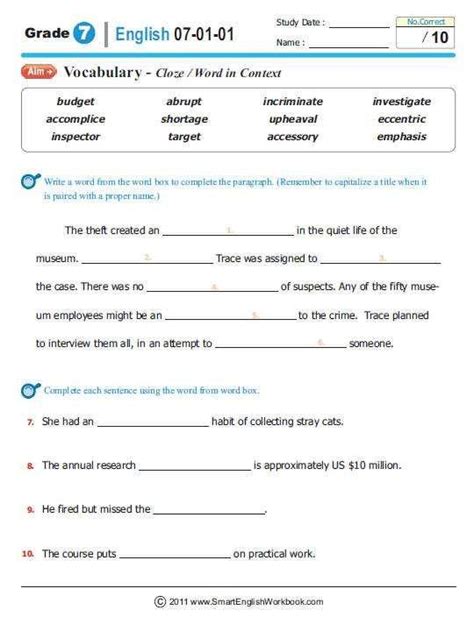 10 Seventh Grade English Worksheets Grammar Worksheets Printable