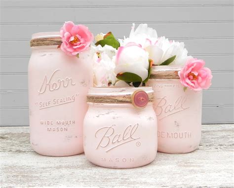 Shabby Chic Pink Mason Jars Painted Mason Jars Mason Jar