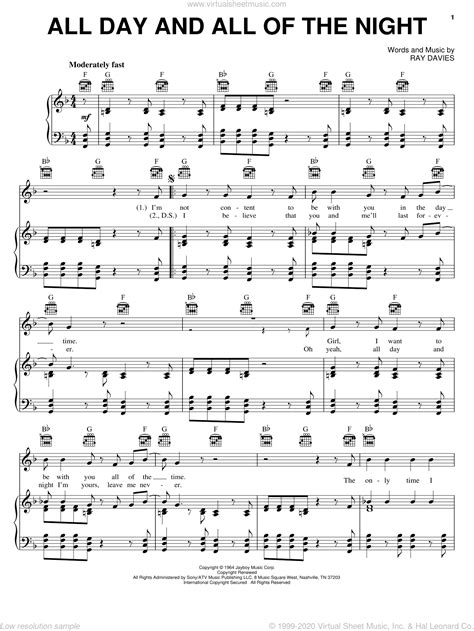 Kinks All Day And All Of The Night Sheet Music For Voice Piano Or Guitar